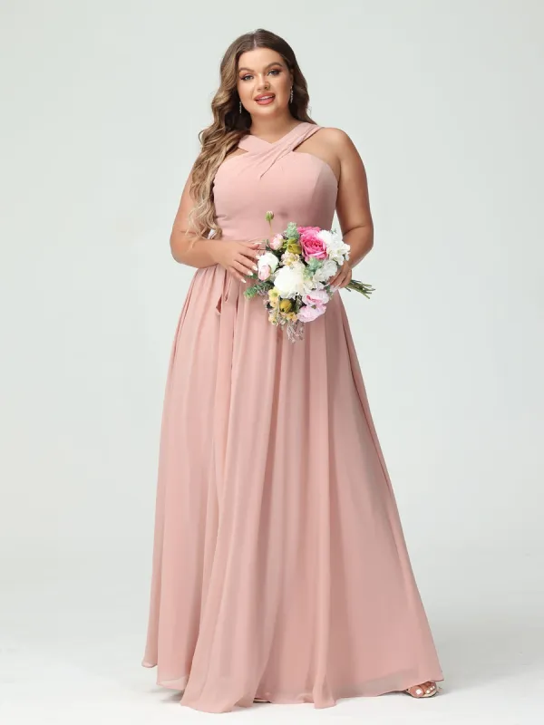 A-Line/Princess Criss Cross Sleeveless Chiffon Plus Size Bridesmaid Dresses with Sash sold by Lavetir