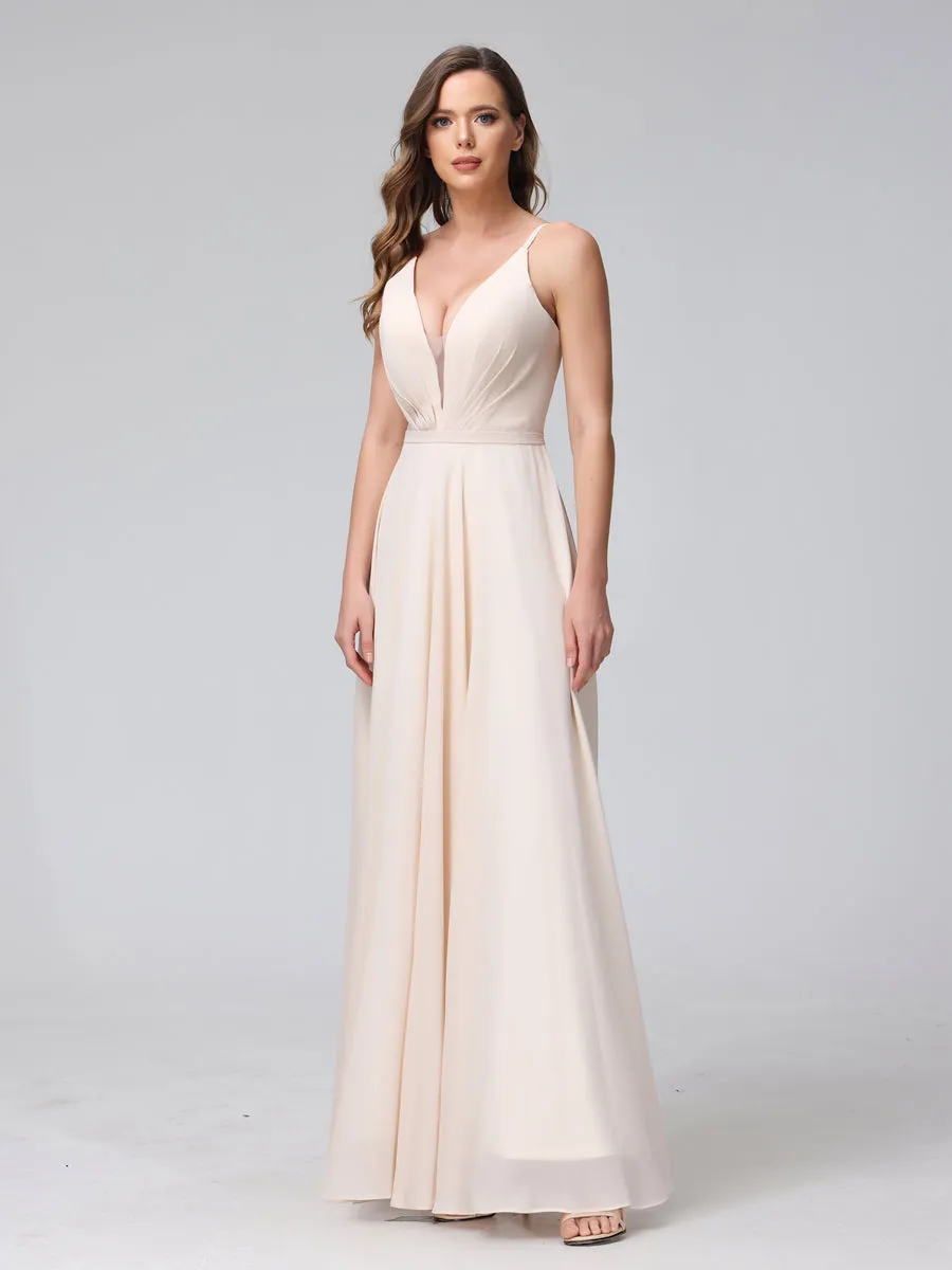 A-Line Spaghetti Straps V-Neck Sleeveless Long Chiffon Bridesmaid Dresses With Split Side sold by Lavetir product image thumbnail 3