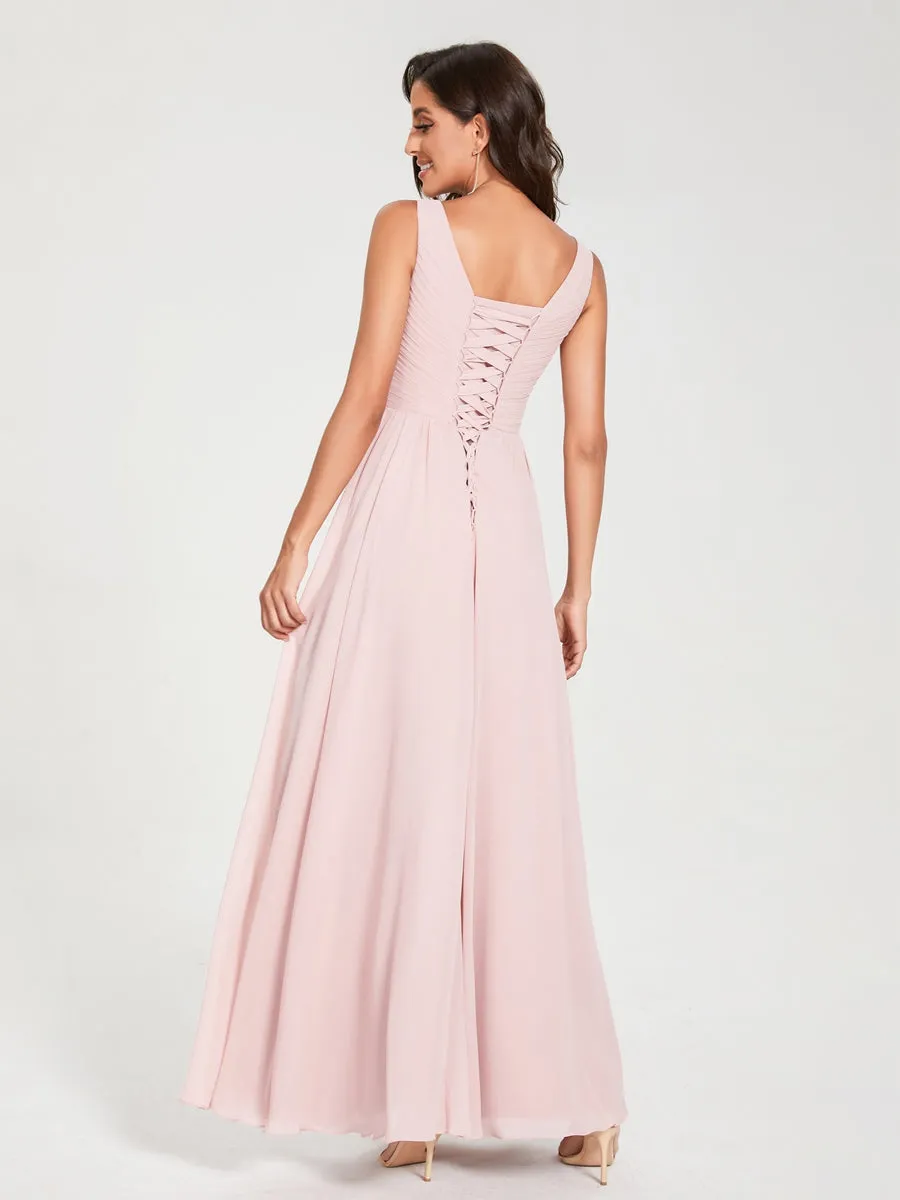 A-Line/Princess Chiffon V-Neck Sleeveless With Pleats Floor-Length Lace Up Bridesmaid Dresses sold by Lavetir product image thumbnail 2