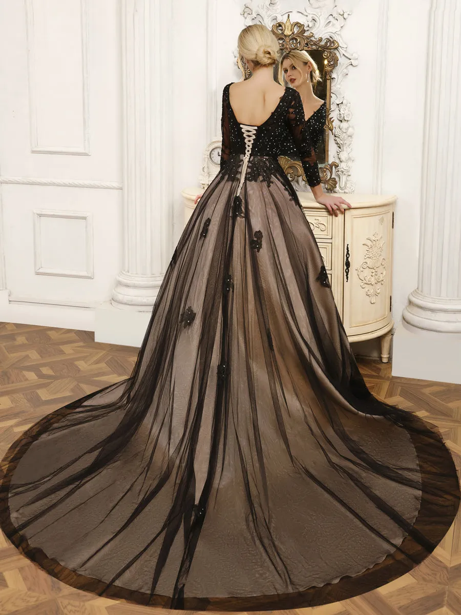 V-Neck Tulle Ball Gown Wedding Dresses with Beading & Appliques sold by Lavetir product image thumbnail 2