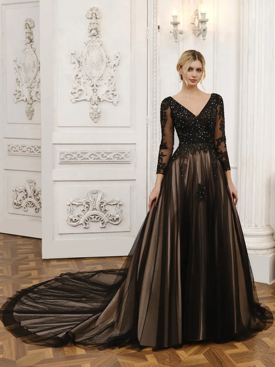 V-Neck Tulle Ball Gown Wedding Dresses with Beading & Appliques sold by Lavetir product image thumbnail 3