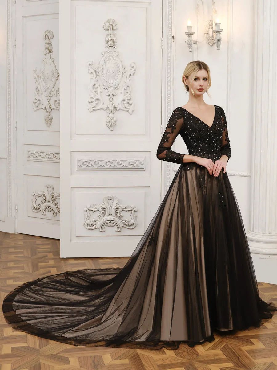 V-Neck Tulle Ball Gown Wedding Dresses with Beading & Appliques sold by Lavetir product image thumbnail 4