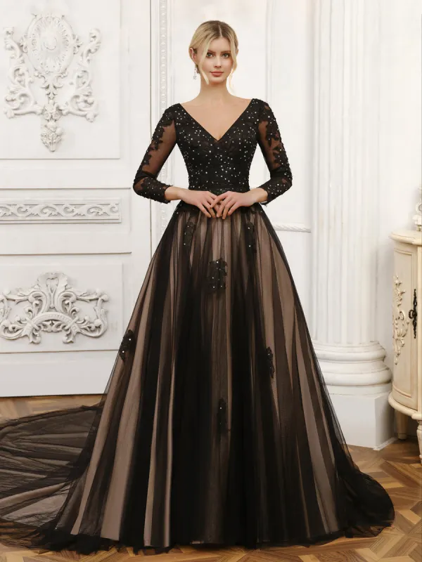 V-Neck Tulle Ball Gown Wedding Dresses with Beading & Appliques sold by Lavetir