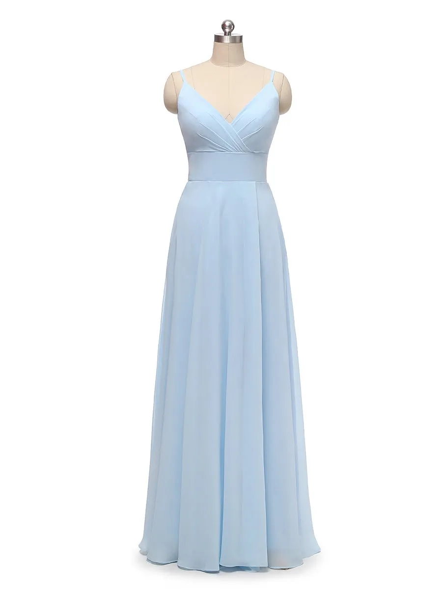 A-Line/Princess Spaghetti Straps V-Neck Sleeveless Chiffon With Pleats Floor-Length Bridesmaid Dresses sold by Lavetir