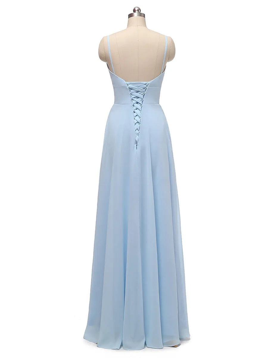 A-Line/Princess Spaghetti Straps V-Neck Sleeveless Chiffon With Pleats Floor-Length Bridesmaid Dresses sold by Lavetir product image thumbnail 2