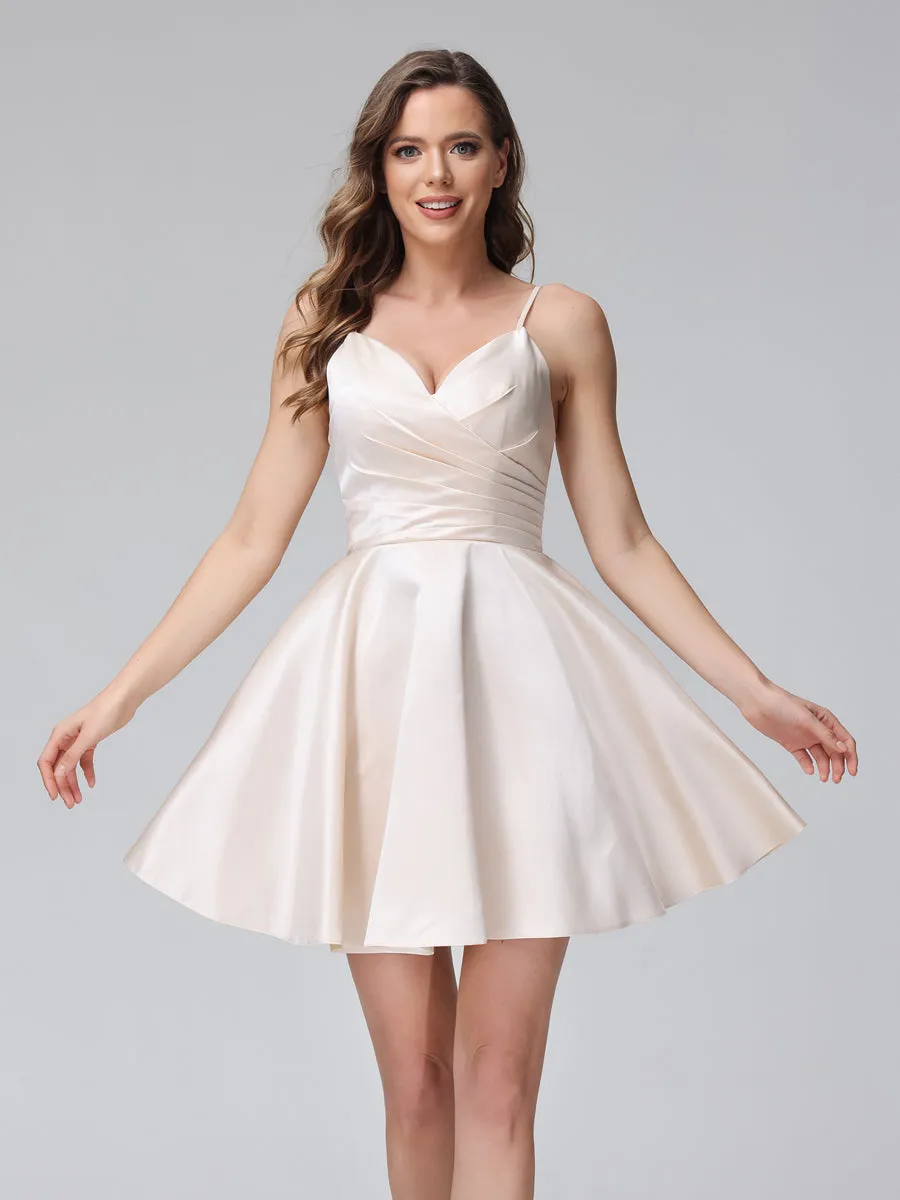 A-Line Sleeveless Satin Short Bridesmaid Dresses with Spaghetti Straps sold by Lavetir