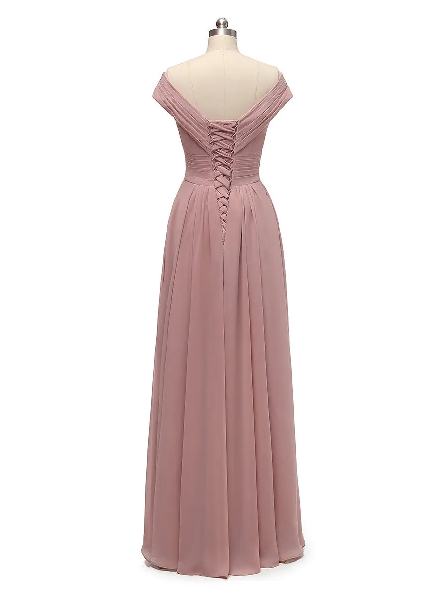 A-Line/Princess Capped V-Neck Sleeveless Chiffon With Pleats Floor-Length Bridesmaid Dresses sold by Lavetir product image thumbnail 2