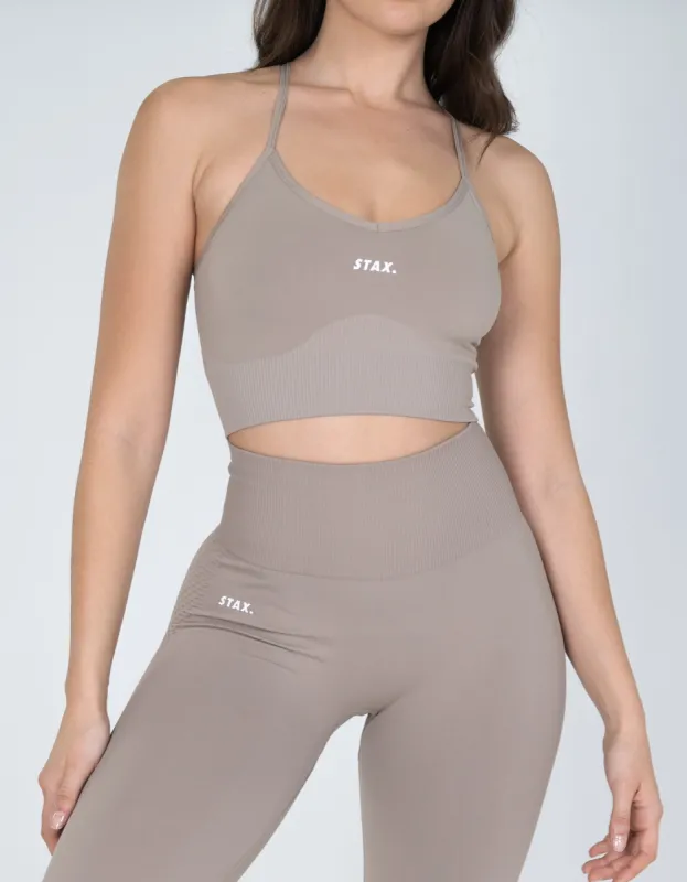 Premium Seamless V6 Strappy Crop - Akira (Beige) sold by Stax