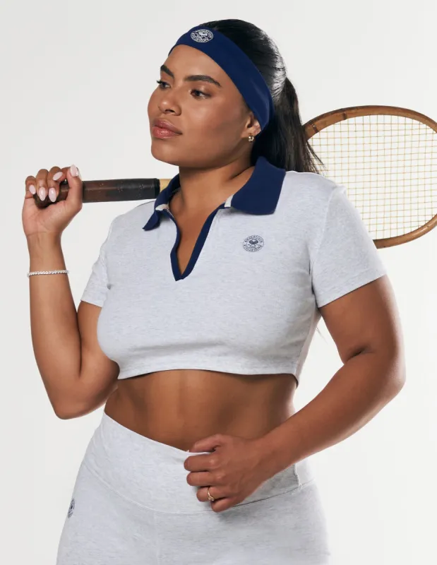Racquet Club Cropped Polo - Grey Marle sold by Stax