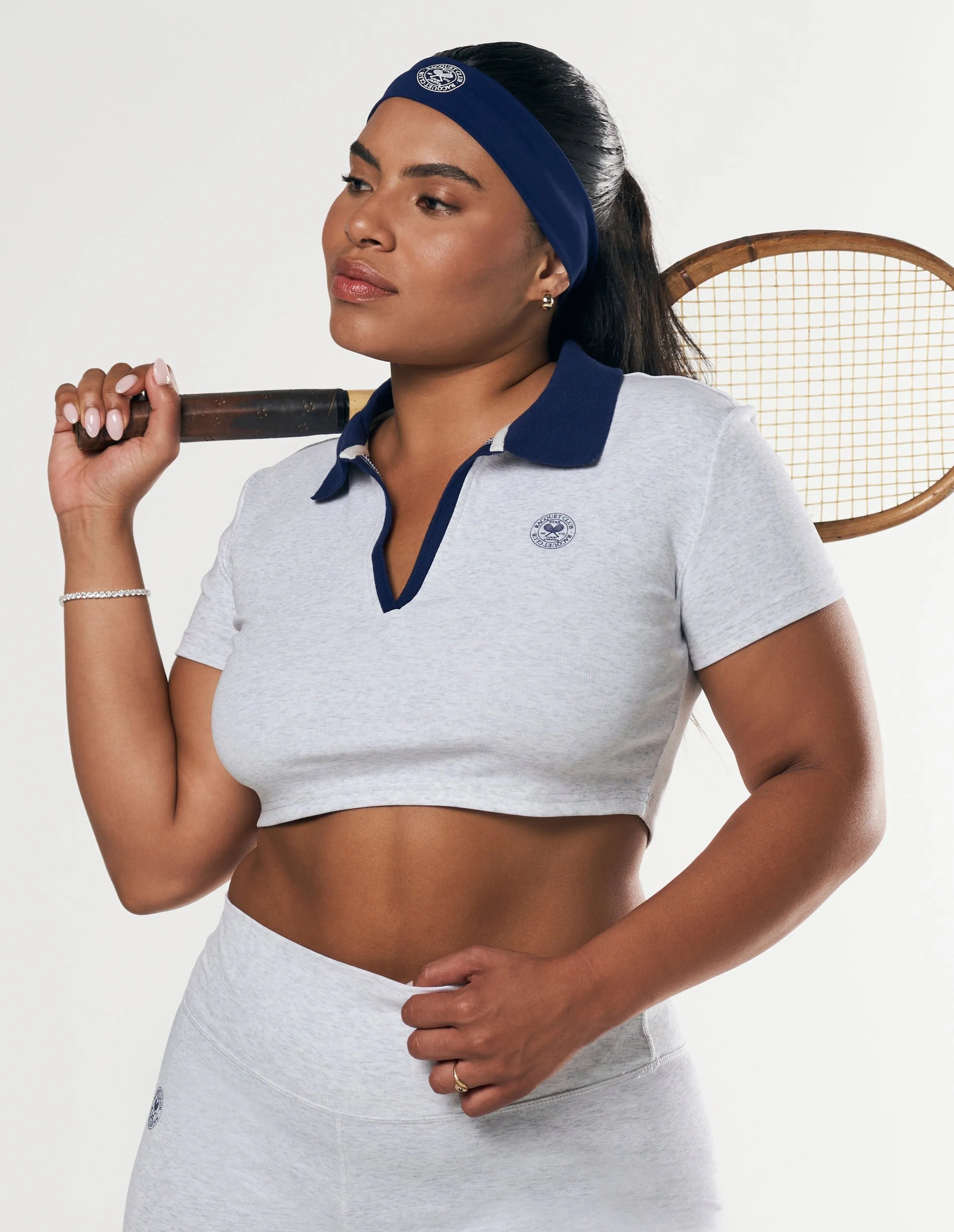 Racquet Club Cropped Polo - Grey Marle sold by Stax