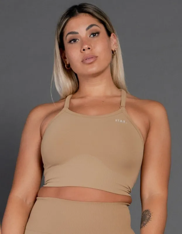Premium Seamless V4 Strappy Crop - Clay Brown sold by Stax