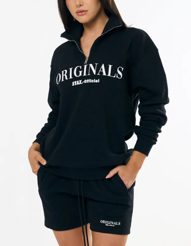 Originals Waffle 1/4 Zip - Black sold by Stax