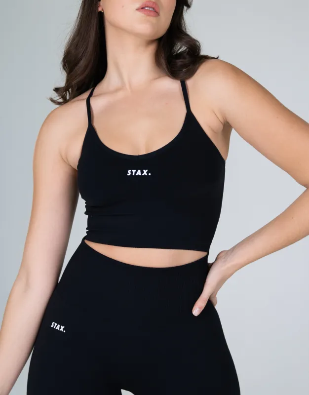 Premium Seamless V6 Strappy Crop - Nox (Black) sold by Stax