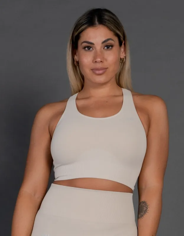 Premium Seamless V4 Racer Crop - Ivory Beige sold by Stax