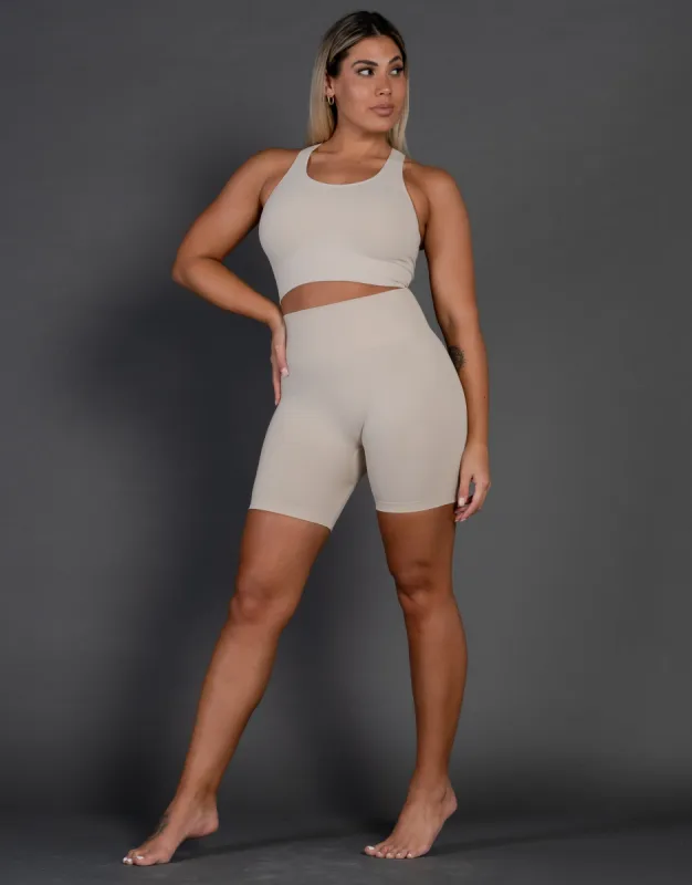Premium Seamless V4 Midi Bike Shorts - Ivory Beige sold by Stax