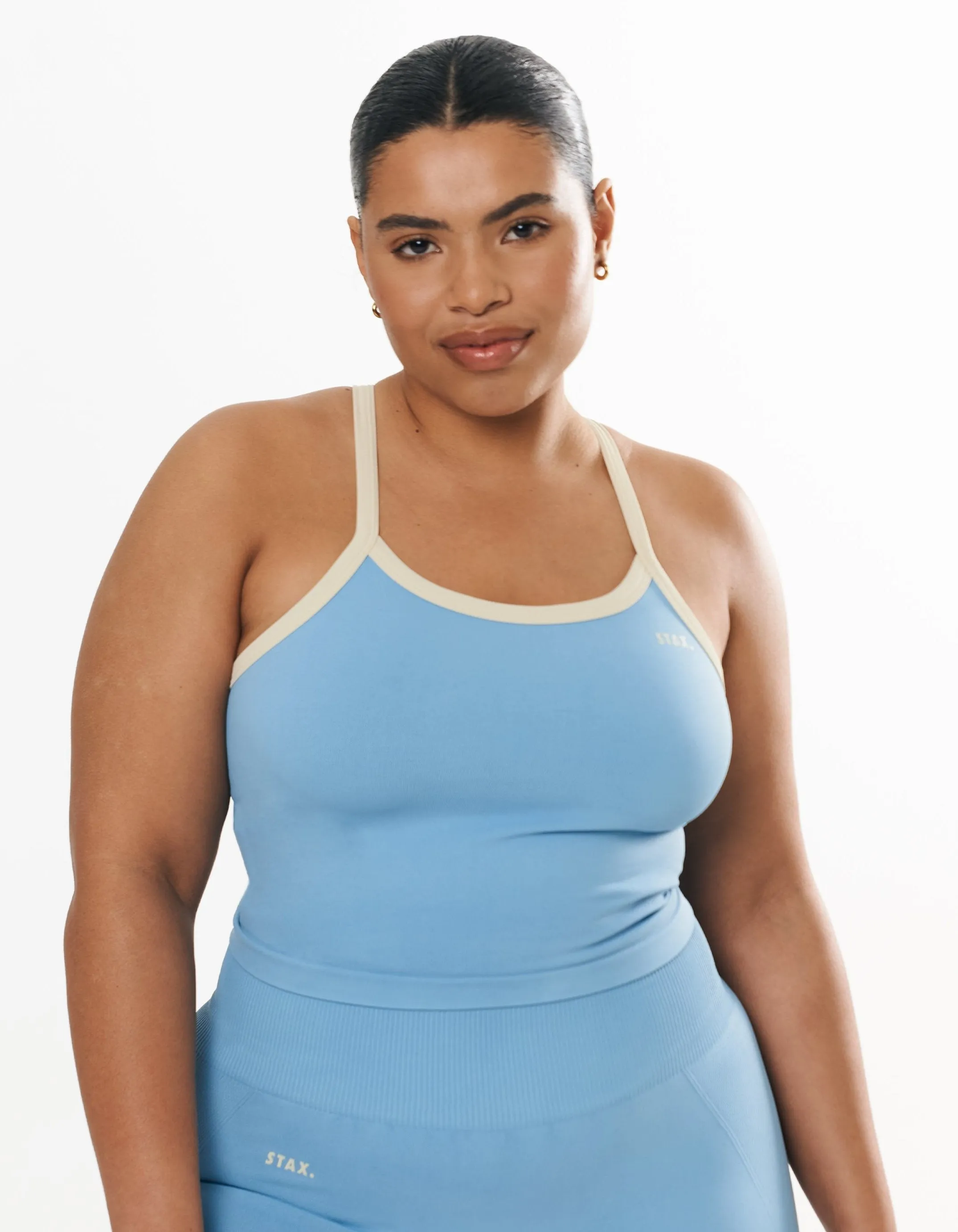 Seamless Kic Cropped Tank - Blue/Cream sold by Stax