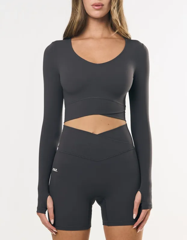 V front Cropped Long Sleeve NANDEX™ - Slate Grey sold by Stax