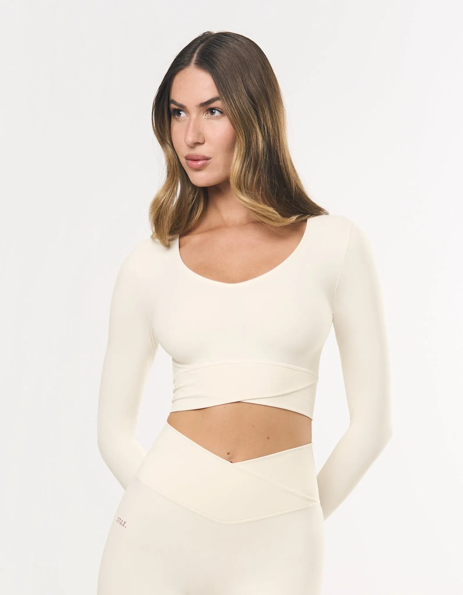 V front Cropped Long Sleeve NANDEX™ - Cream sold by Stax