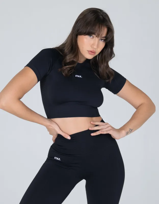 Premium Seamless V6 Cropped Tee - Nox (Black) sold by Stax