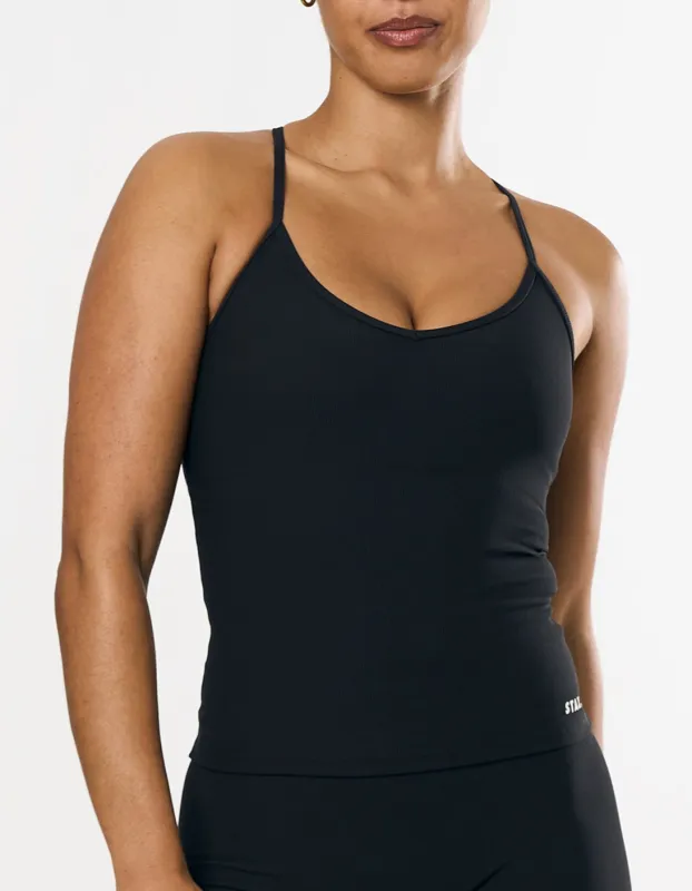 Active Rib Strappy Singlet - Black sold by Stax
