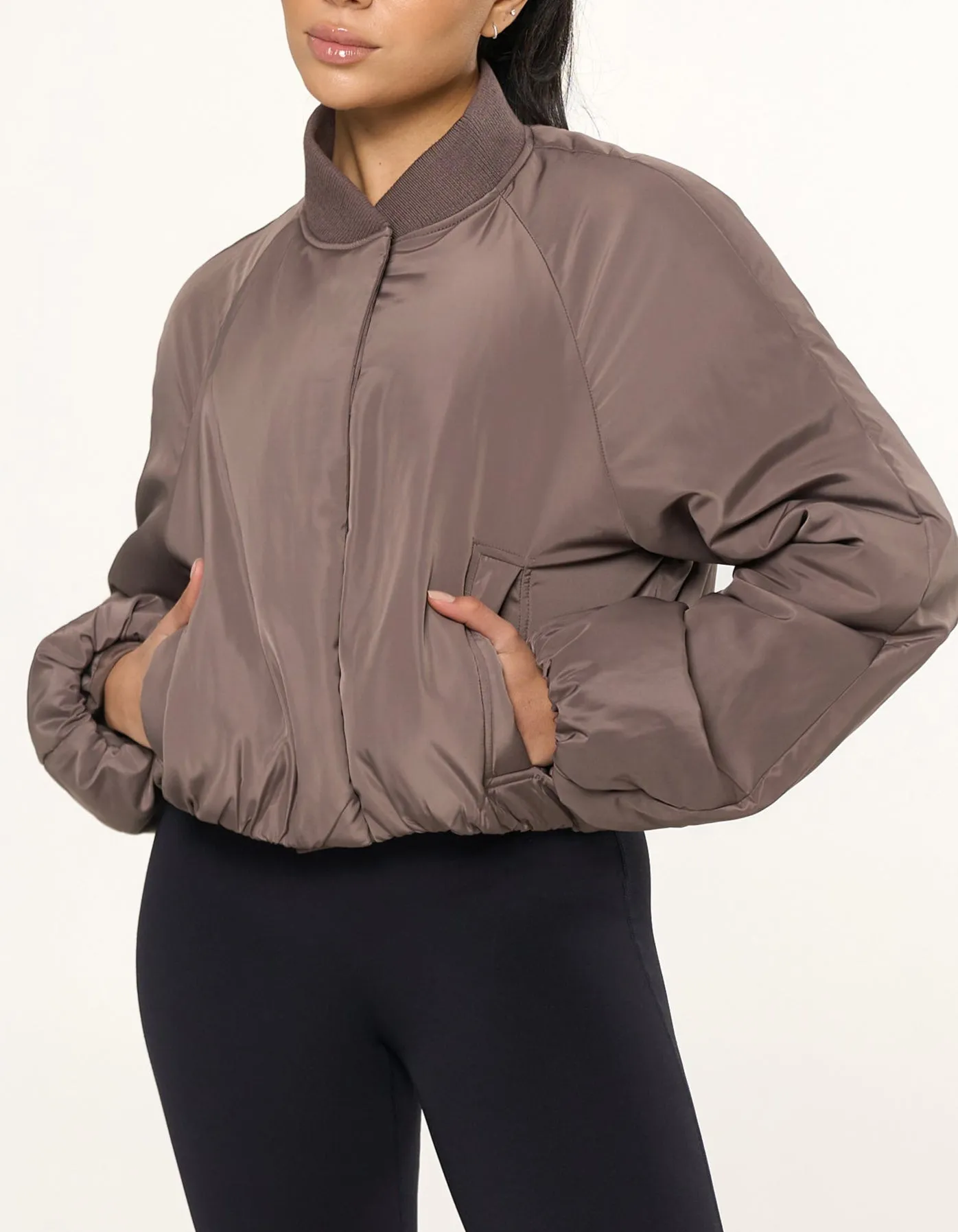 Cropped Bomber Jacket - Fossil sold by Stax