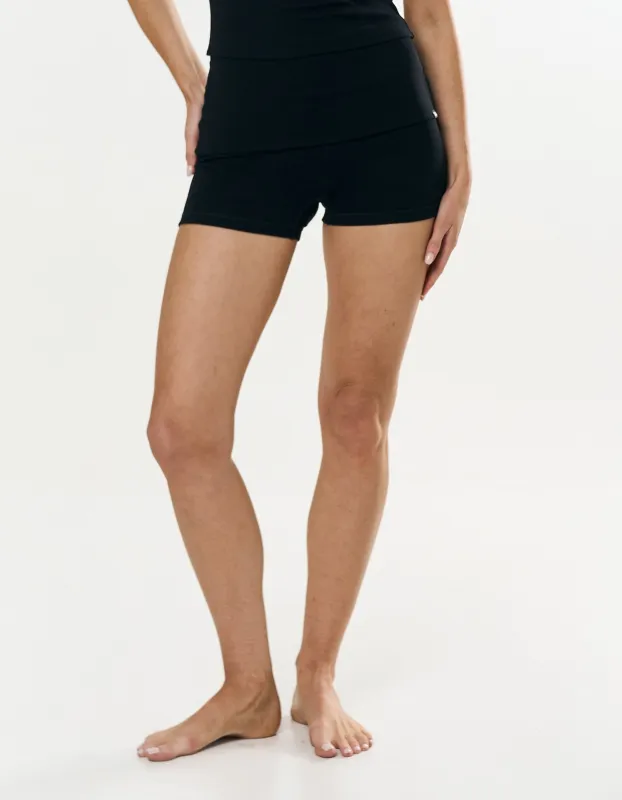 Cotton Comfort Fold Over Short - Black sold by Stax