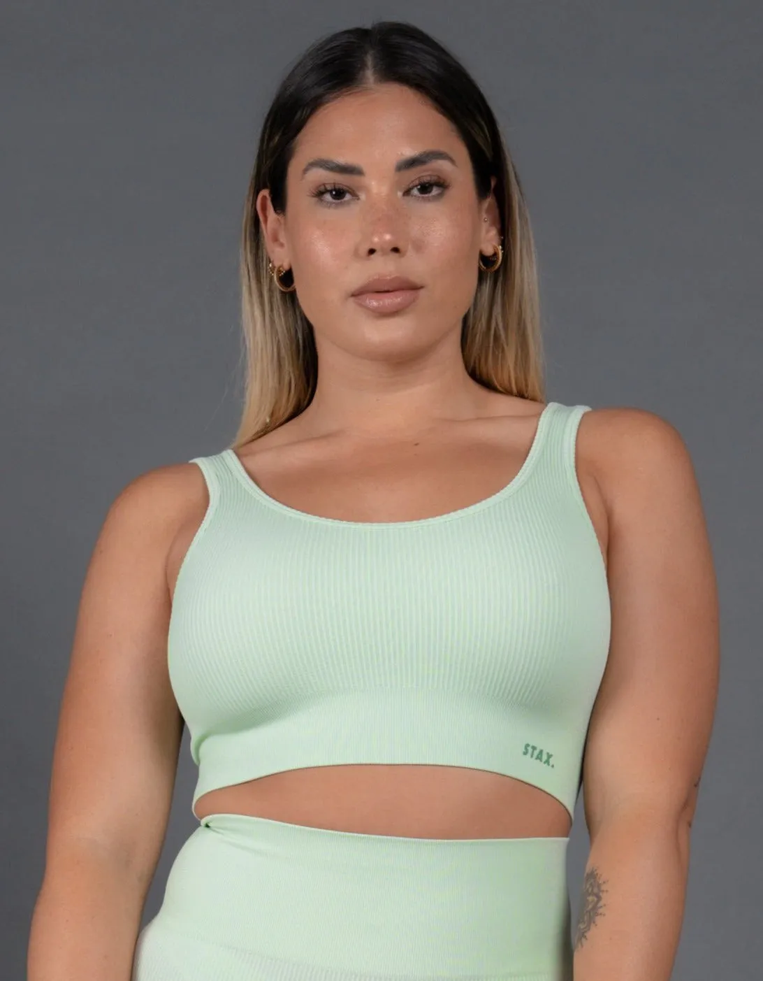 Premium Seamless V5 Low Back Crop Lounge - Aurora (Sage) sold by Stax