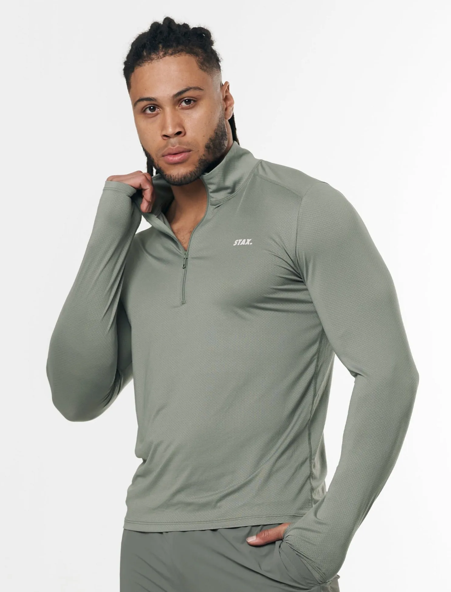 Mens Sport 1/4 Zip Long Sleeve - Sage sold by Stax product image thumbnail 4