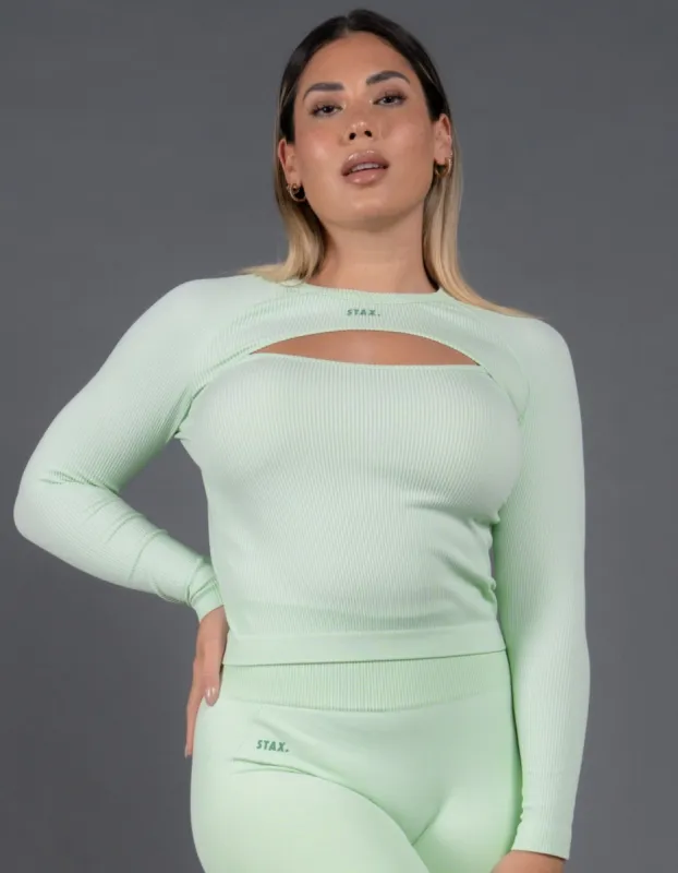 Premium Seamless V5 Cut Out Long Sleeve Lounge - Aurora (Sage) sold by Stax