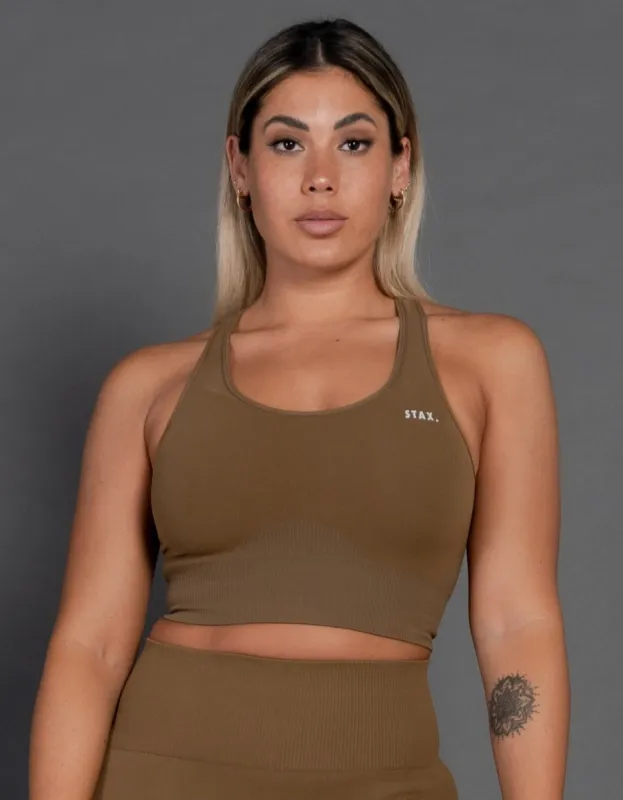 Premium Seamless V4 Racer Crop - Birch Brown sold by Stax