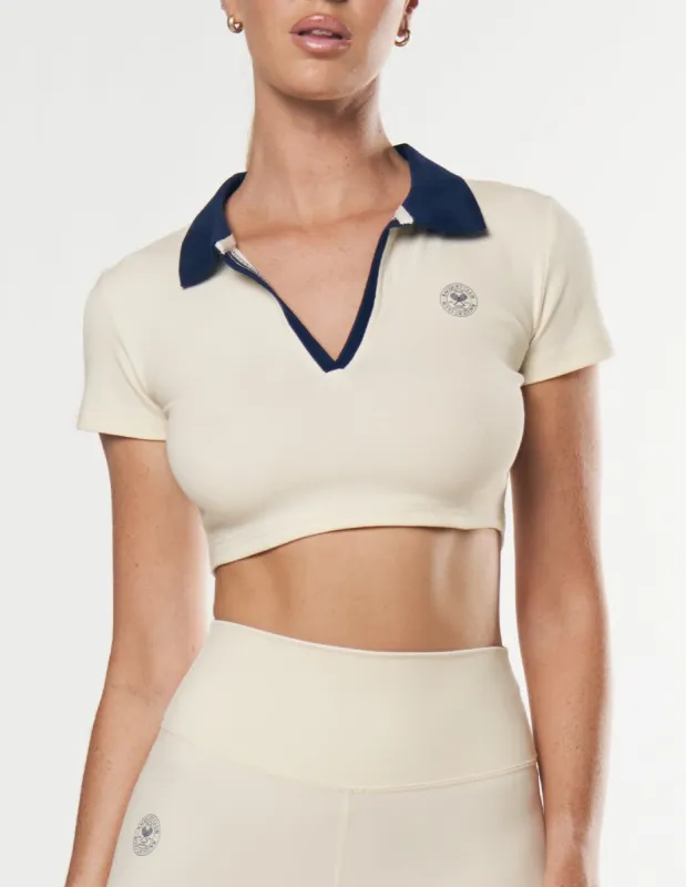 Racquet Club Cropped Polo - Cream sold by Stax