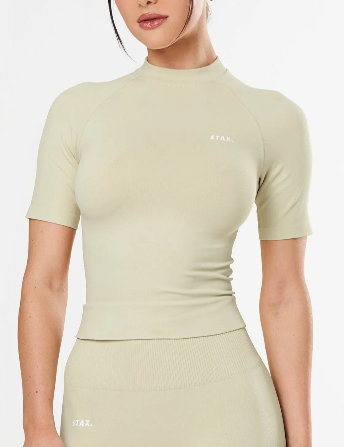 Premium Seamless High Neck Tee - Vanilla Essence sold by Stax