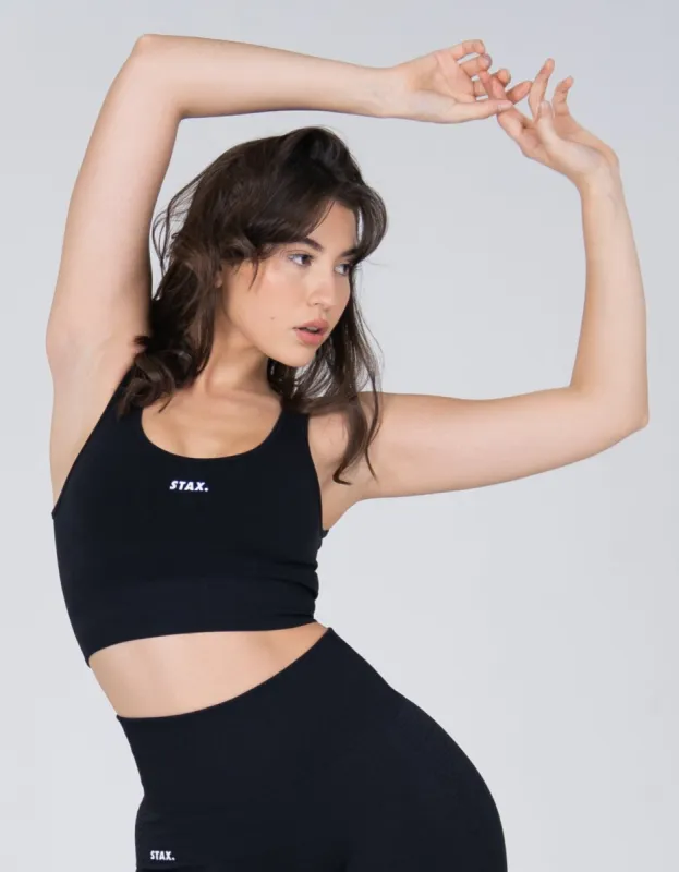 Premium Seamless V6 Low Back Crop - Nox (Black) sold by Stax