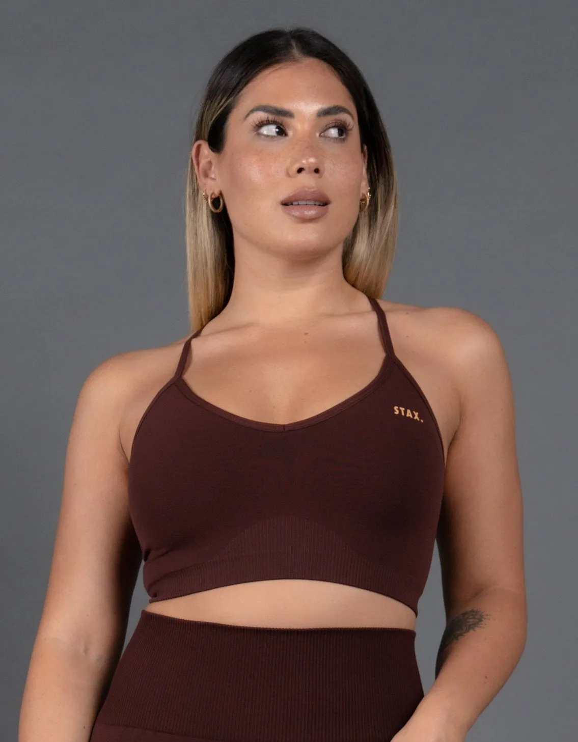 Premium Seamless V5 Strappy Crop - Gliese (Brown) sold by Stax