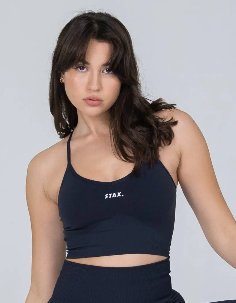 Premium Seamless V6 Strappy Crop - Vesper (Navy) sold by Stax