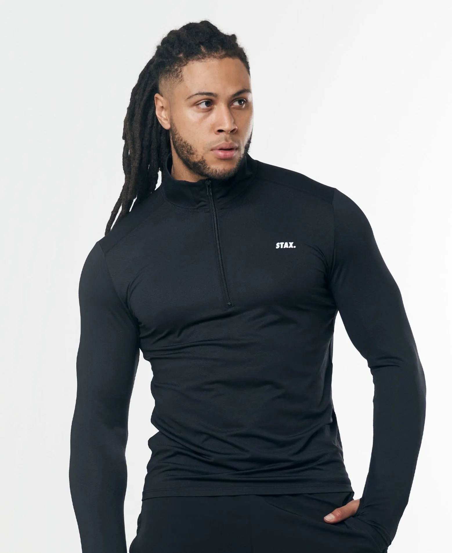 Mens Sport 1/4 Zip Long Sleeve - Black sold by Stax