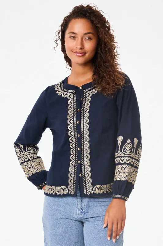 Metallic Cross Stitch Rigsby Top made by Roller Rabbit
