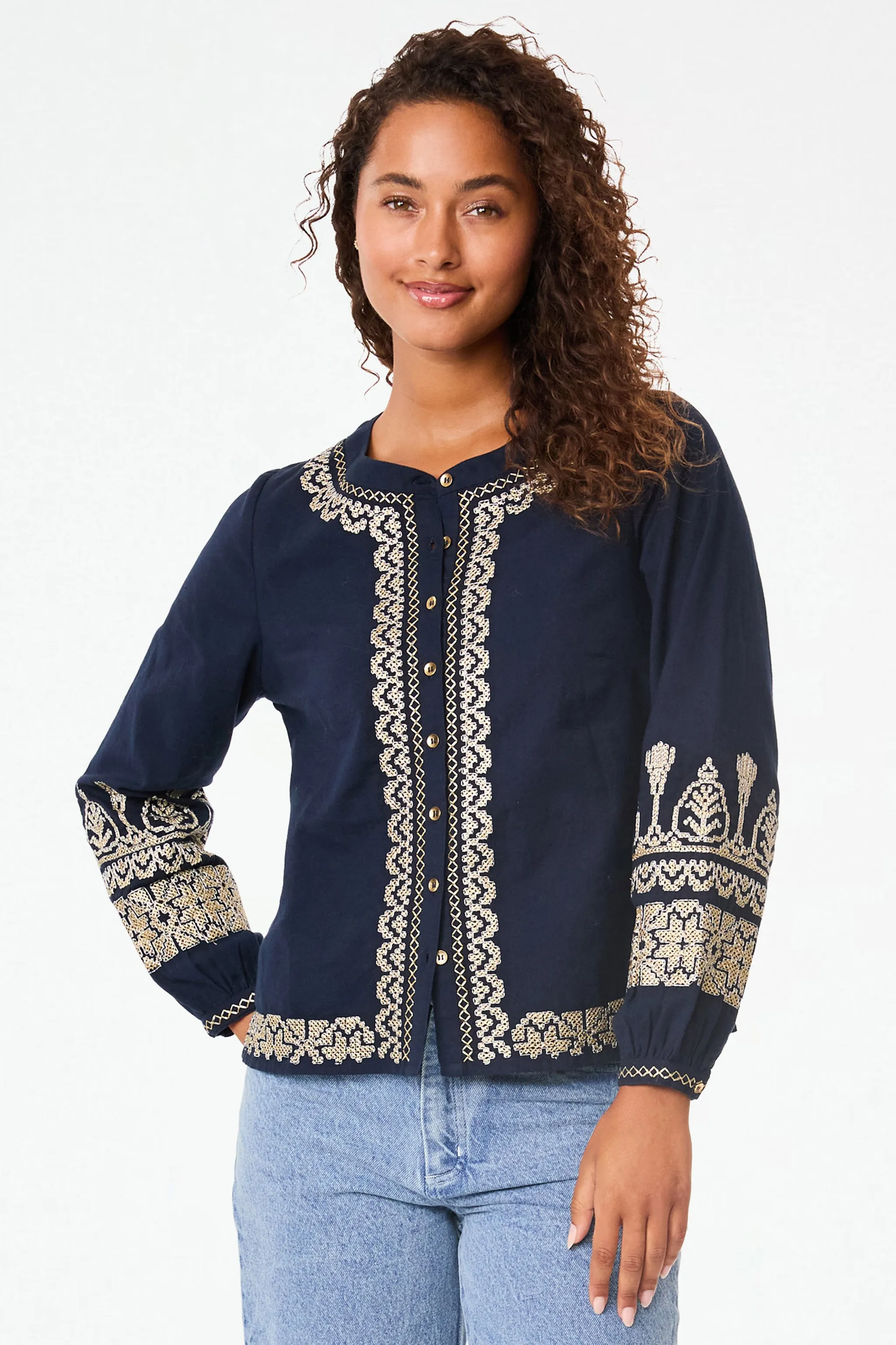 Metallic Cross Stitch Rigsby Top sold by Roller Rabbit