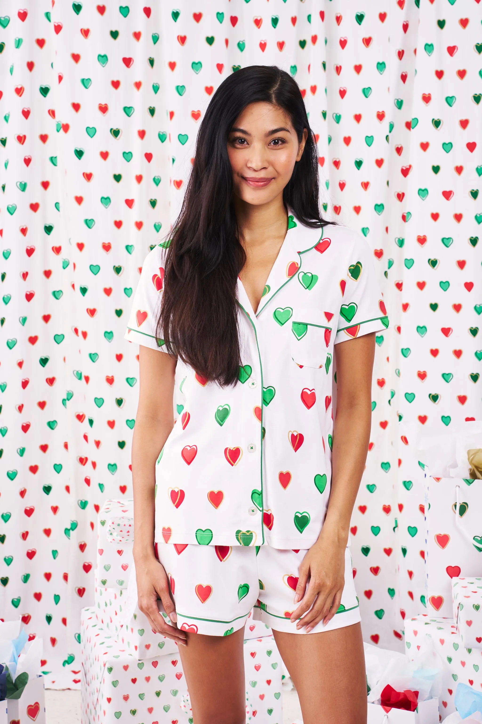 Big Holiday Hearts Polo Pajamas sold by Roller Rabbit