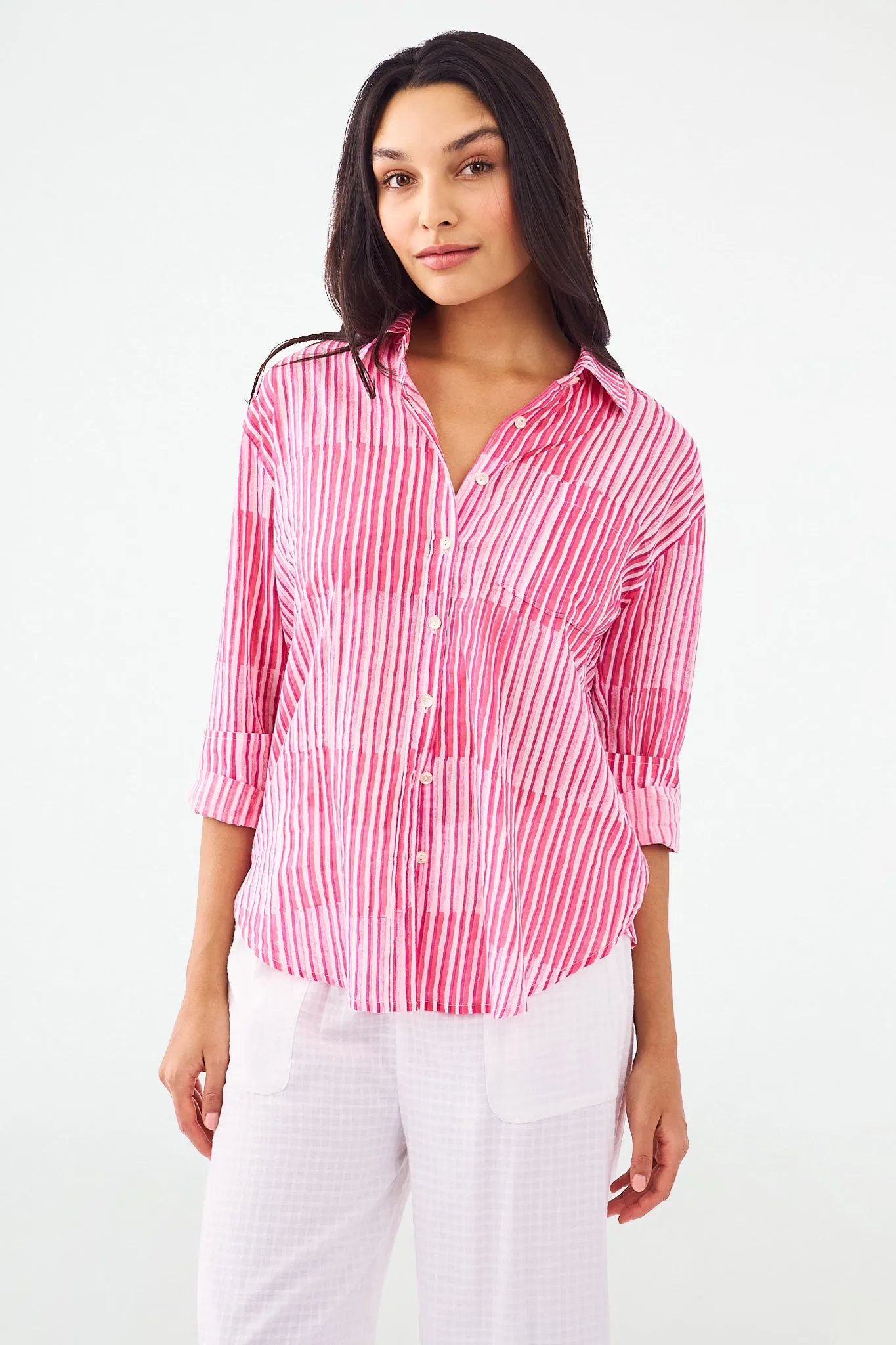 Checkerboard Stripe Boyfriend Shirt sold by Roller Rabbit