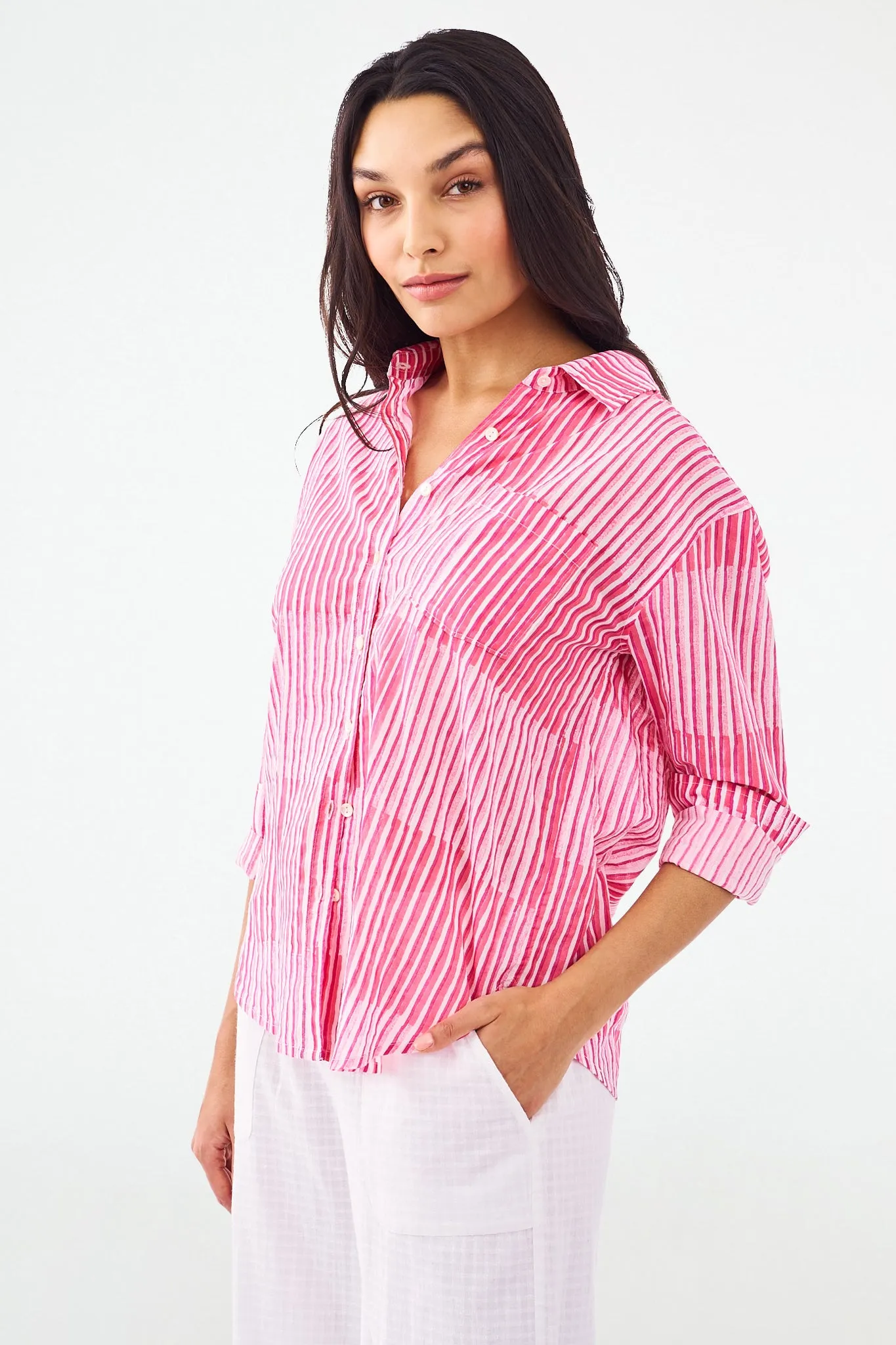 Checkerboard Stripe Boyfriend Shirt sold by Roller Rabbit product image thumbnail 4