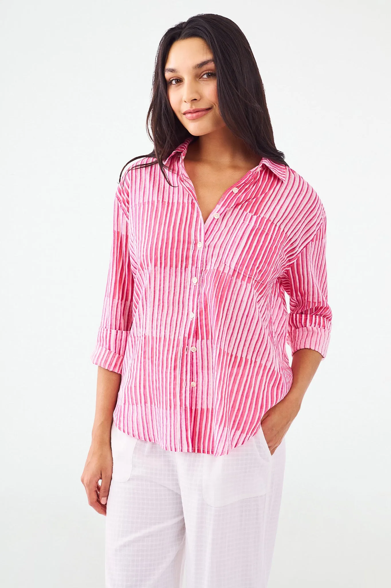 Checkerboard Stripe Boyfriend Shirt sold by Roller Rabbit product image thumbnail 2