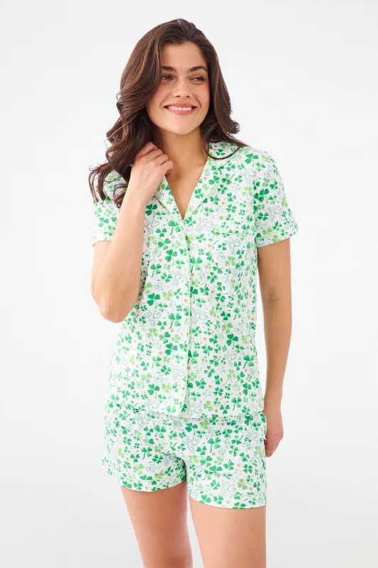 Painted Shamrock Polo Pajamas sold by Roller Rabbit
