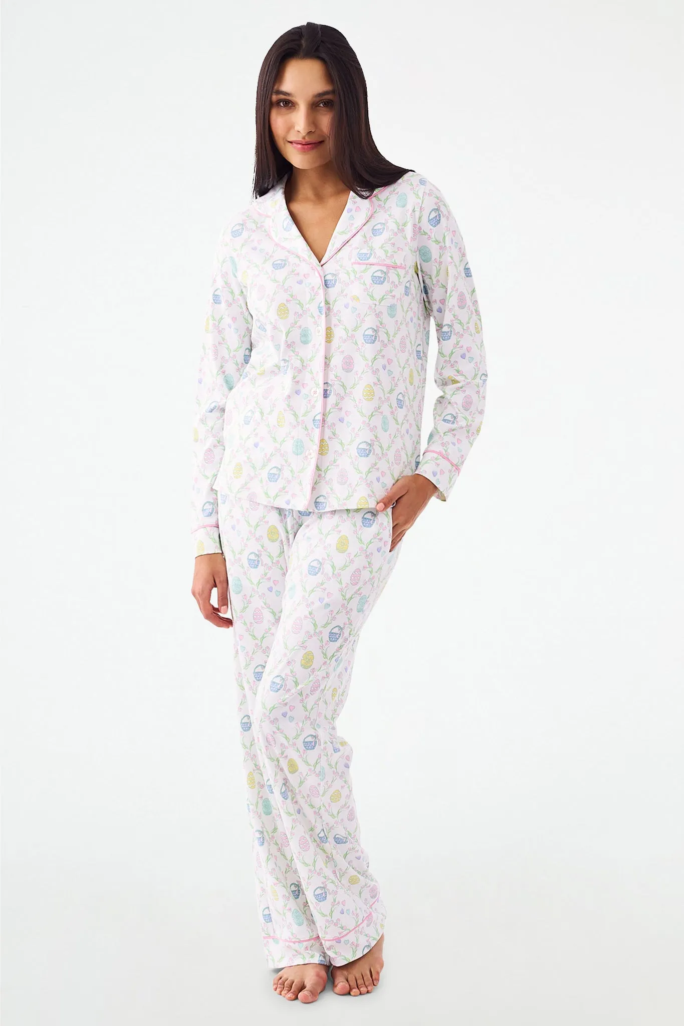 Tulip Trellis Long Sleeve Polo Pajamas sold by Roller Rabbit