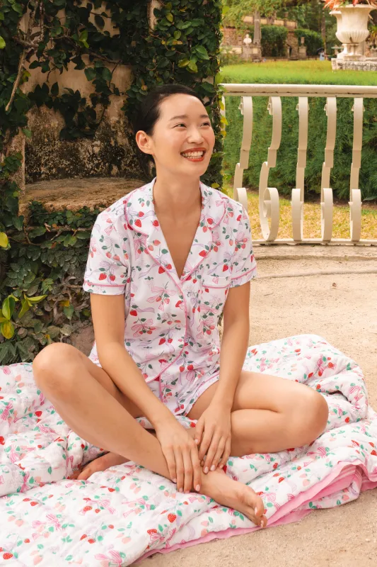 Strawberry Bows Polo Pajamas sold by Roller Rabbit