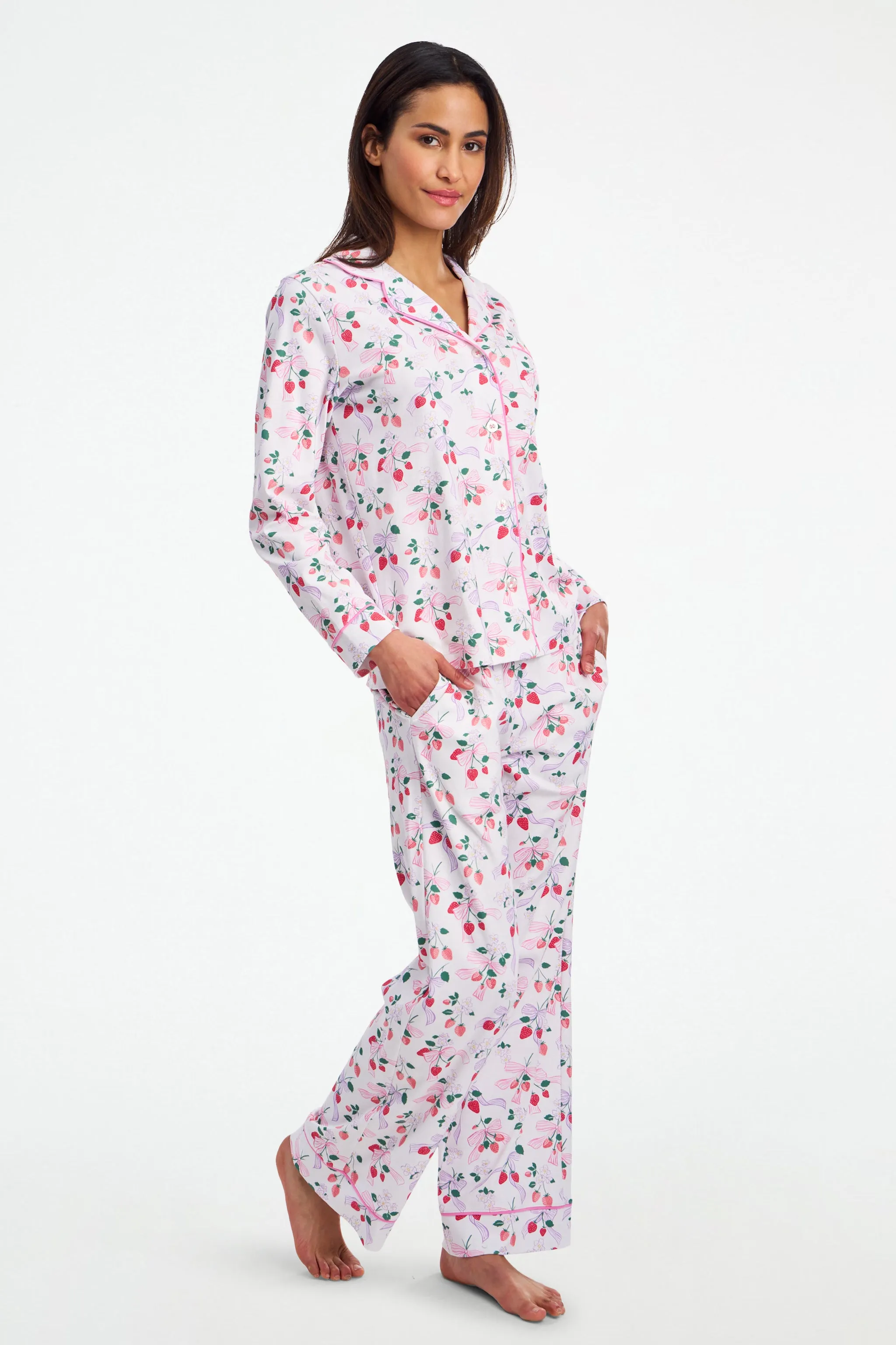 Strawberry Bows Long Sleeve Polo Pajamas sold by Roller Rabbit