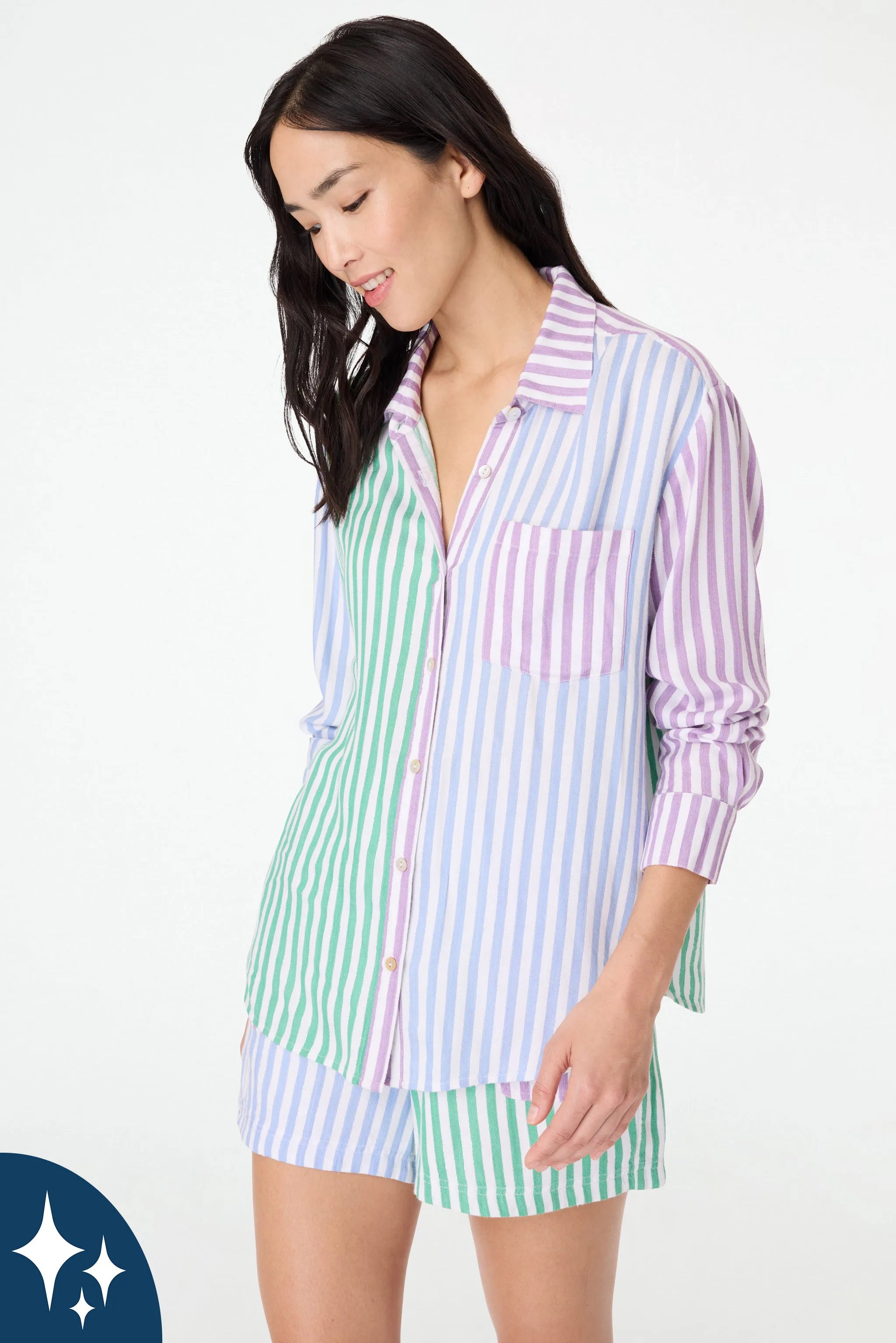 Lurex Stripe Boyfriend Shirt sold by Roller Rabbit