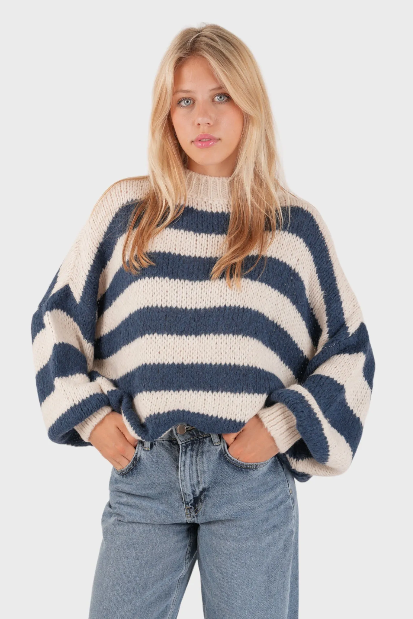 "Striped" sweater navy sold by Meet Me There