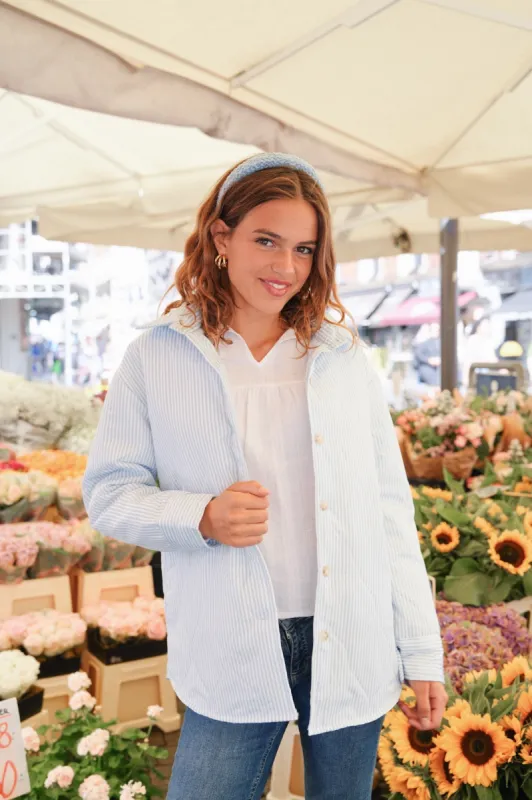 "Striped" jacket light blue sold by Meet Me There