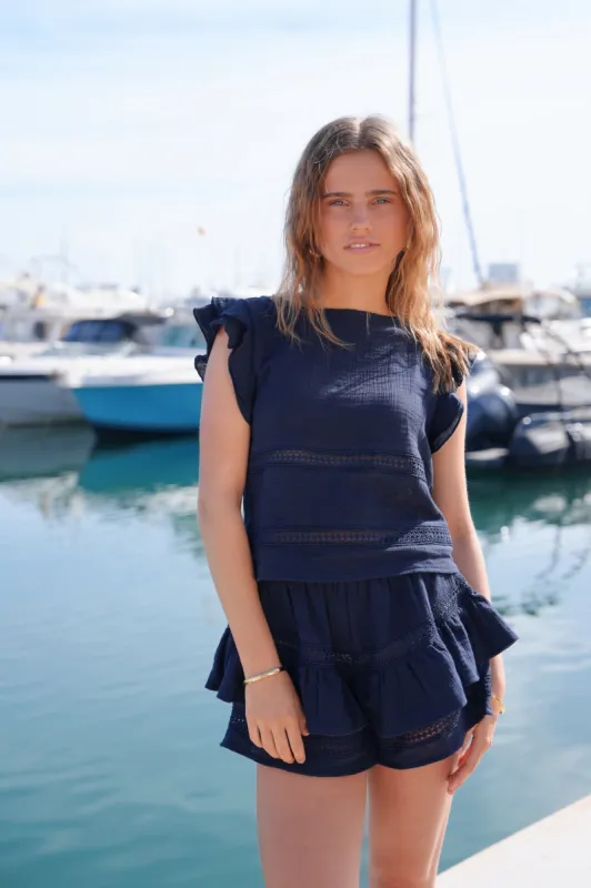 "Junies" top navy sold by Meet Me There